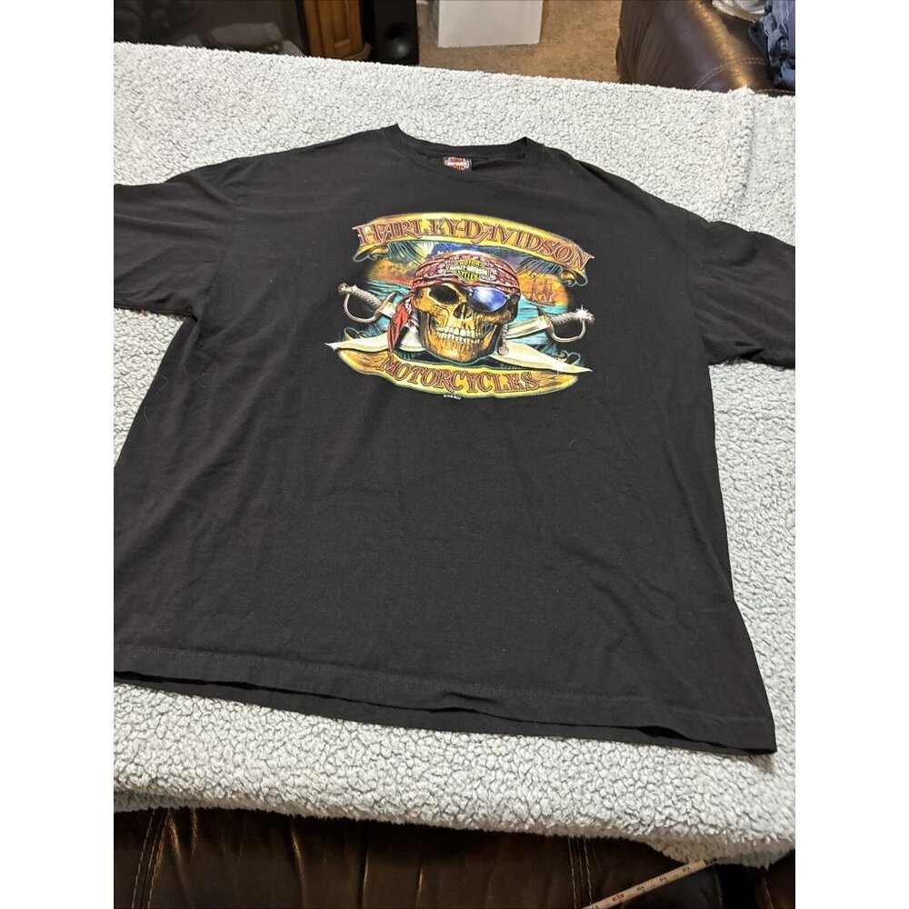 Harley Davidson Motorcycles T-Shirt Orlando Florida Skull Pirate Biker Black 2XL